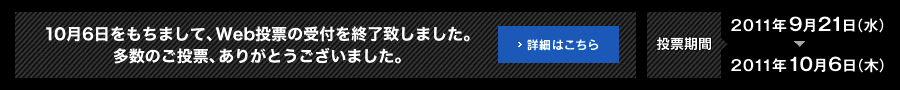 10月6日をもちまして、Web投票の受付を終了致しました。多数のご投票、ありがとうございました。